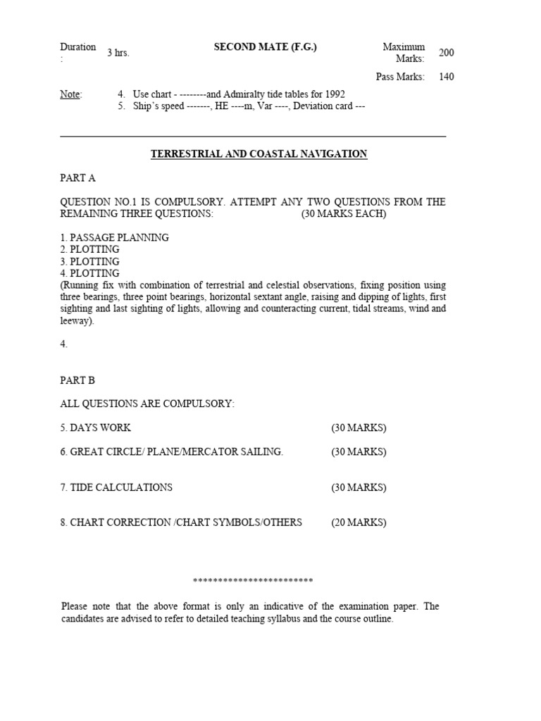 201308281116343107198exampaper 2ndmate 280813 | PDF | Navigation | Shipping