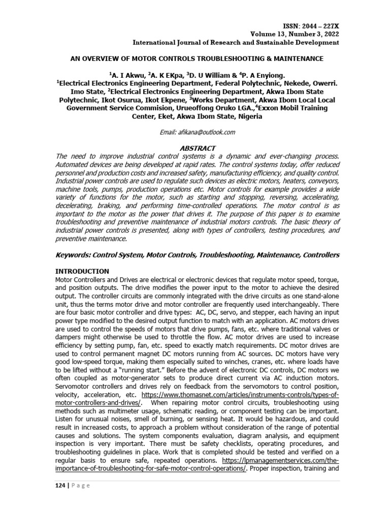 AN+OVERVIEW+OF+MOTOR+CONTROLS+TROUBLESHOOTING+&+MAINTENANCE | PDF ...
