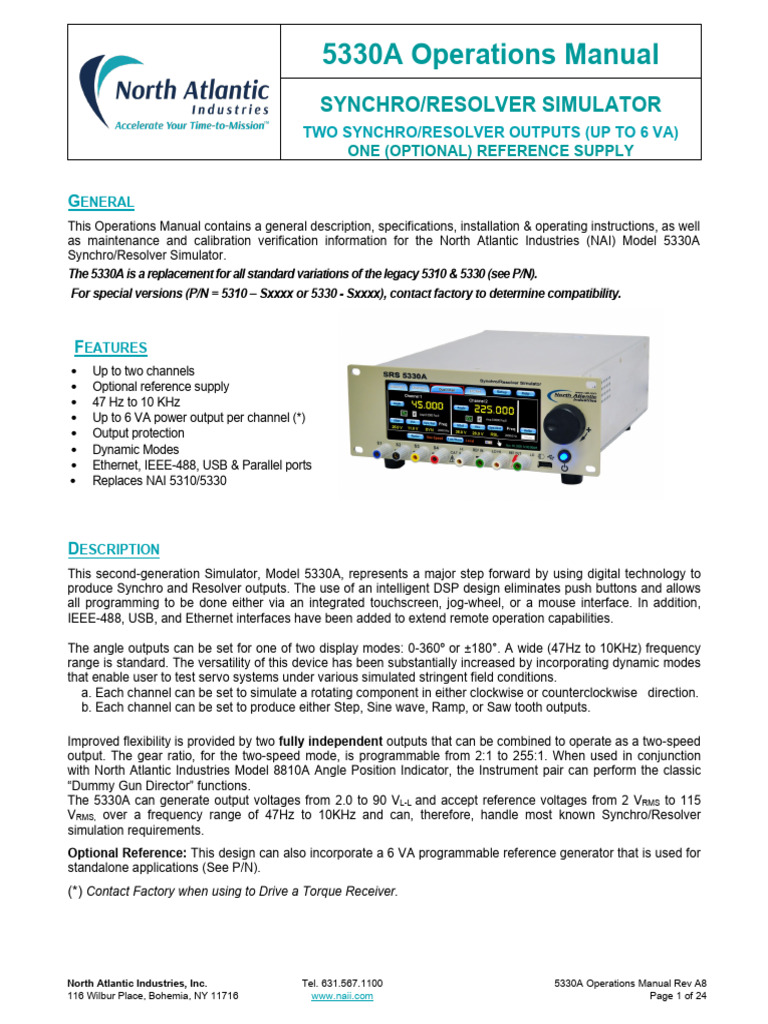 5330A Synchro/Resolver Simulator Manual | PDF | Hertz | Phase (Waves)