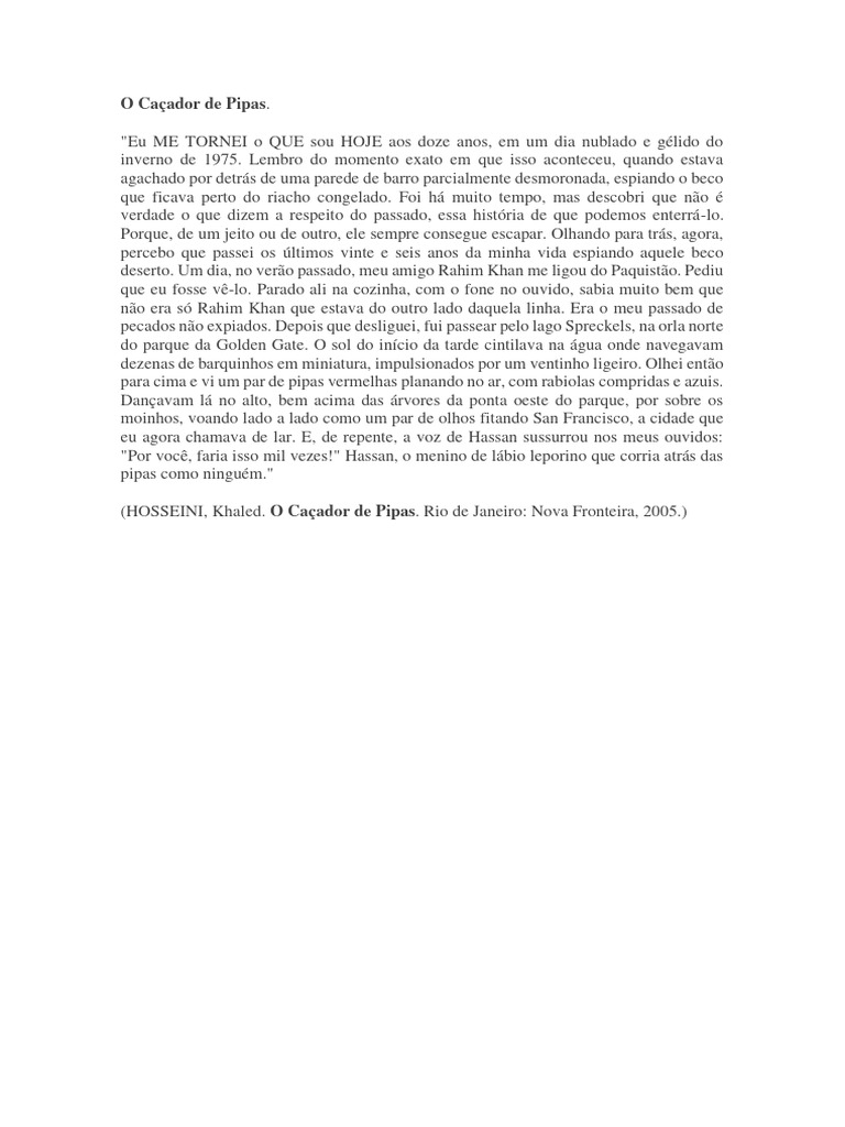 O Caçador de Pipas: Memórias e Vento | PDF