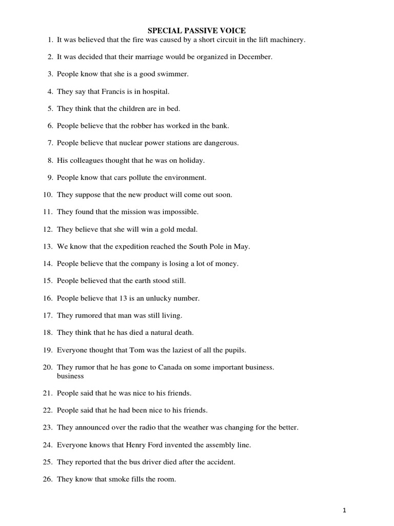 Passive Voice Exercise Special Cases Key PDF