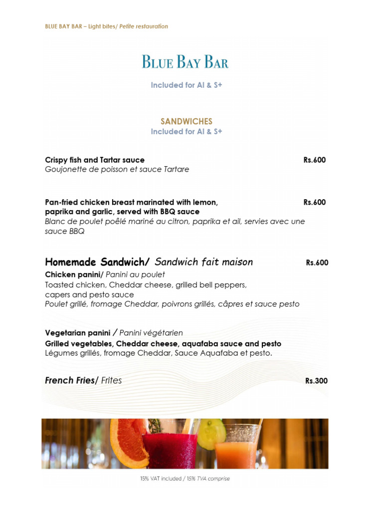 Menu de Petite Restauration Blue Bay | PDF