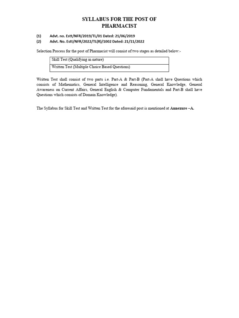 Pharmacist Exam Syllabus Pdf Pharmacy Pharmacology