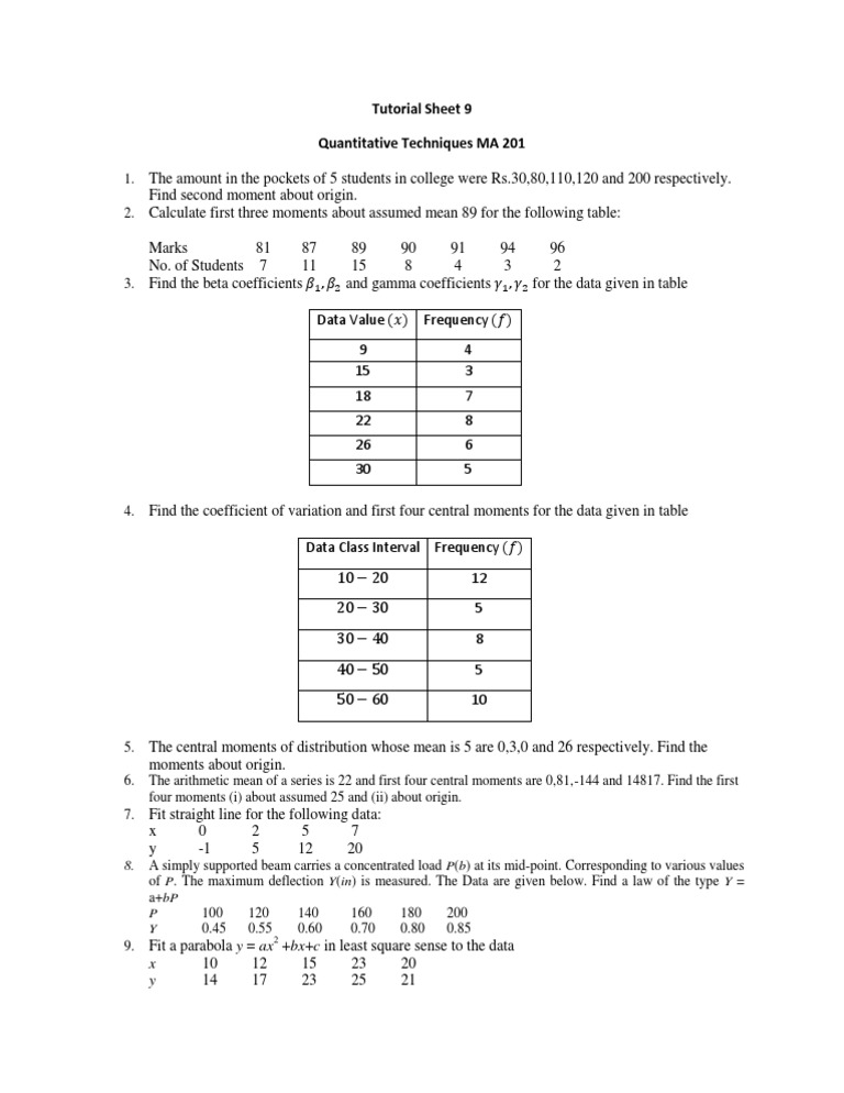 Quantitative Techniques Tutorial MA 201 | PDF | Teaching Methods ...