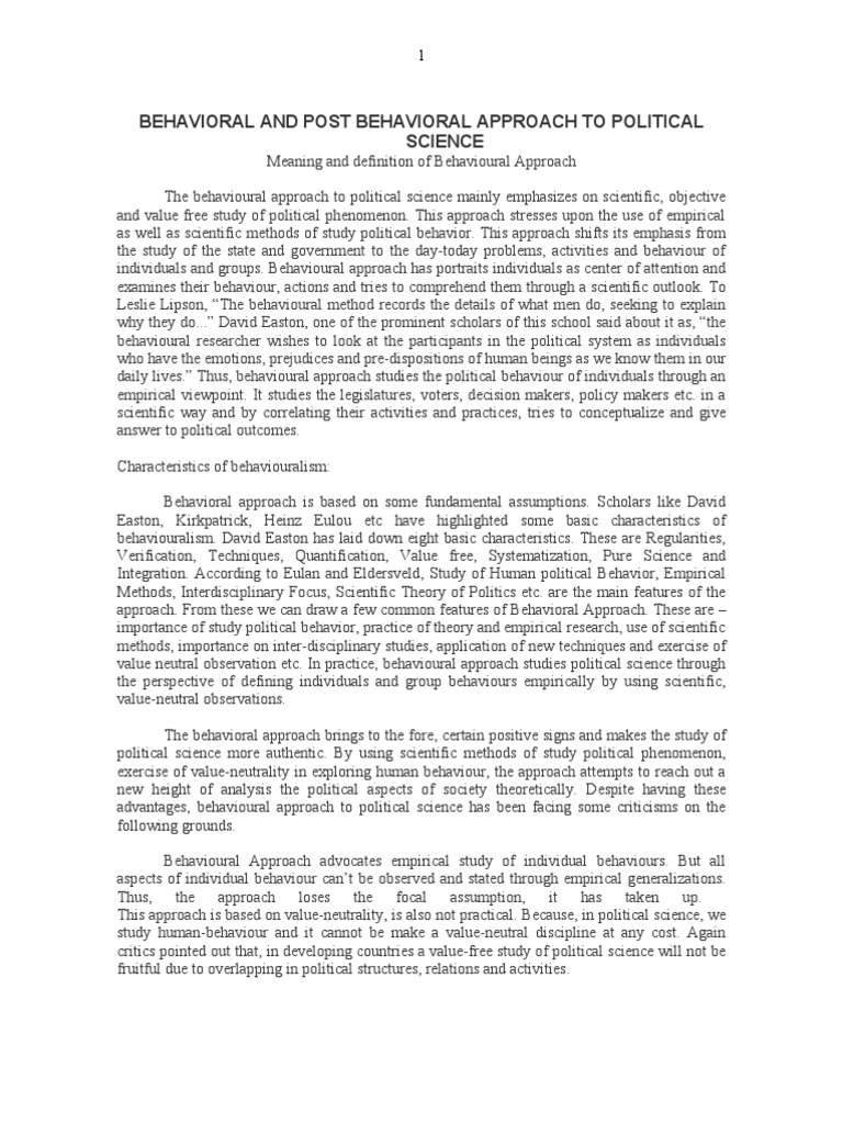 Behavioral And Post Behavioral Approach To Political Science Pdf Political Science Science