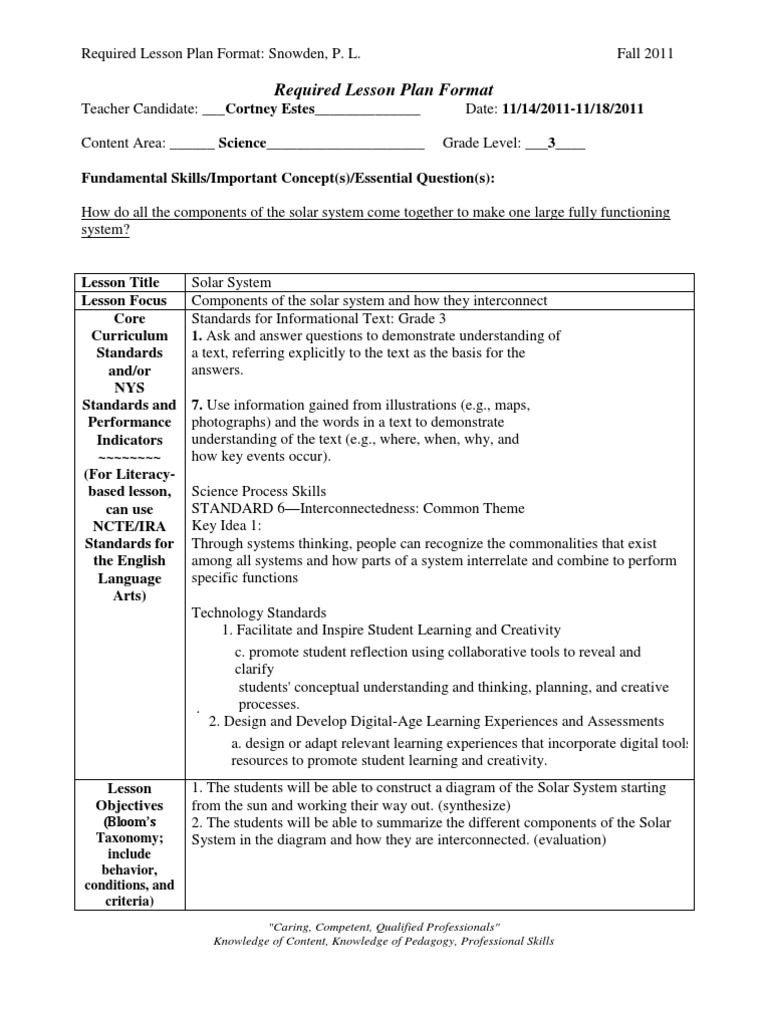 Grade 3 Solar System Lesson Plan | PDF | Lesson Plan | Teachers