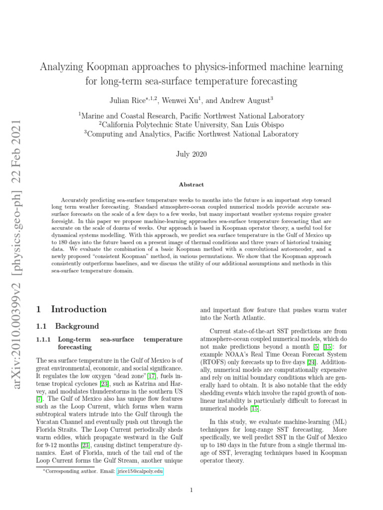Rice et al 2020 analyzing koopman approaches to physics informed m