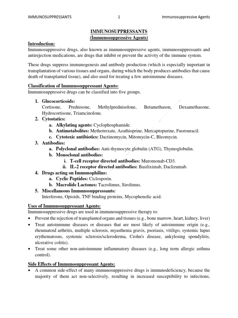 Immunosuppressant Drugs Uk List