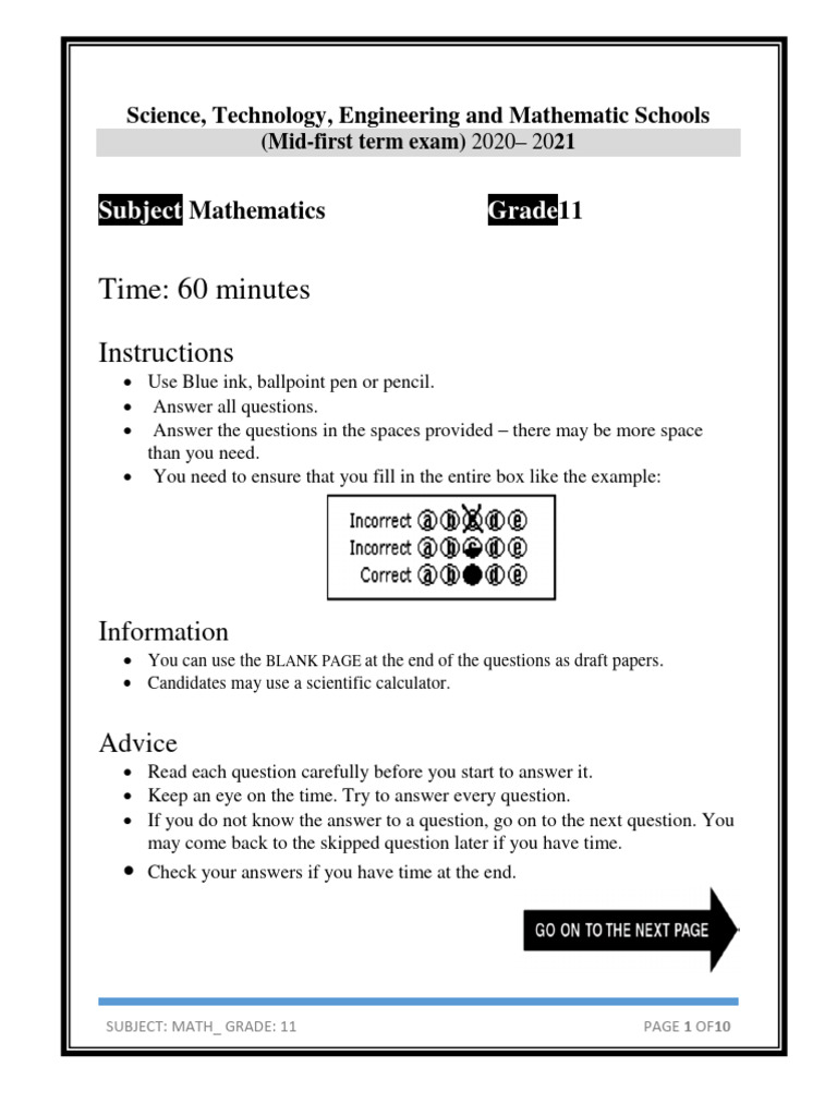 Grade 11 Math Mid-Term Exam 2020-21 | PDF | Area | Function (Mathematics)