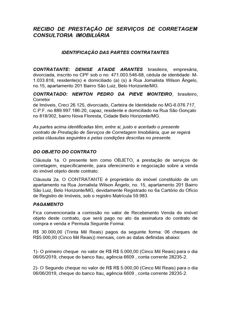 Recibo de Comissão de Corretagem | PDF | Cheque (banco) | Conta de ...