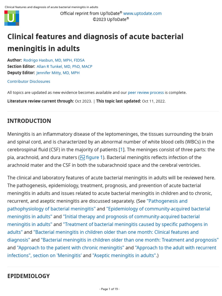 Acute Bacterial Meningitis in Adults: Diagnosis | PDF | Meningitis ...