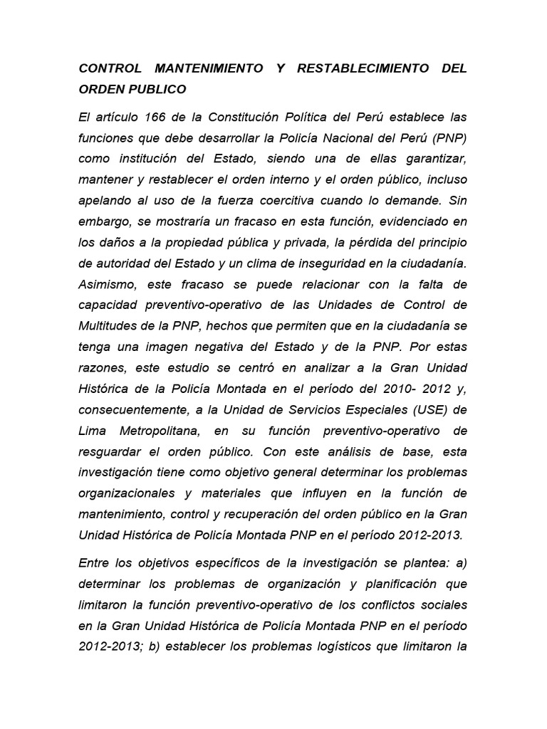 Control Mantenimiento y Restablecimiento Del Orden Publico | PDF ...