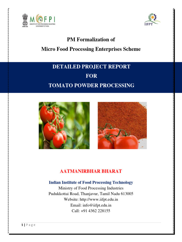 Tomato Powder Processing Project Report | PDF | Tomato | Mill (Grinding)