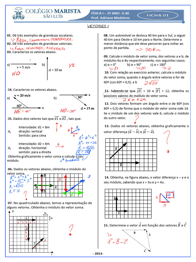 Exercícios sobre Vetores para 1º Ano | PDF | Vetor euclidiano | Física ...