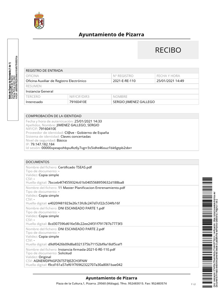 Acuse de Recibo - Recibo - Recibo-2021-E-RE-110 | PDF | Documento de ...