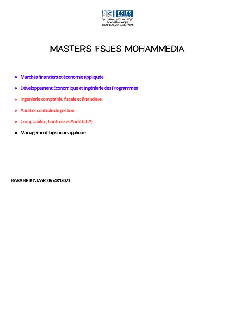 Masters FSJES Mohammedia 2025 | PDF