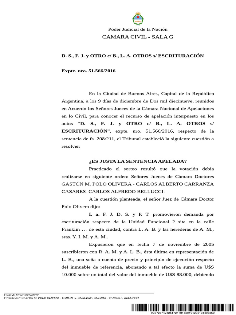 2020 - 06 - 17 Fallo CNCiv Sala G Escrituracion Exp 51566 2016 | PDF ...