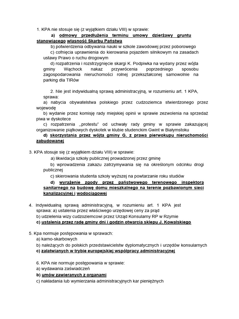 Pytania Testowe Z Kpa Z Odpowiedziami