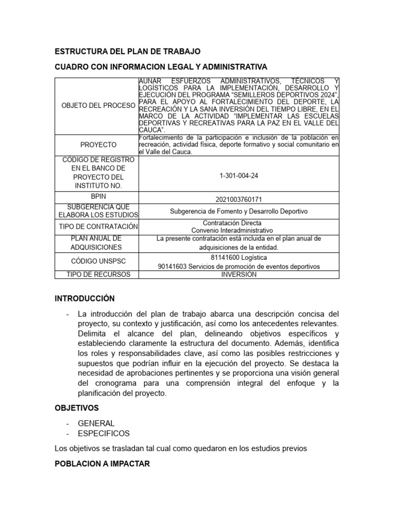 Estructura Del Plan de Trabajo | PDF