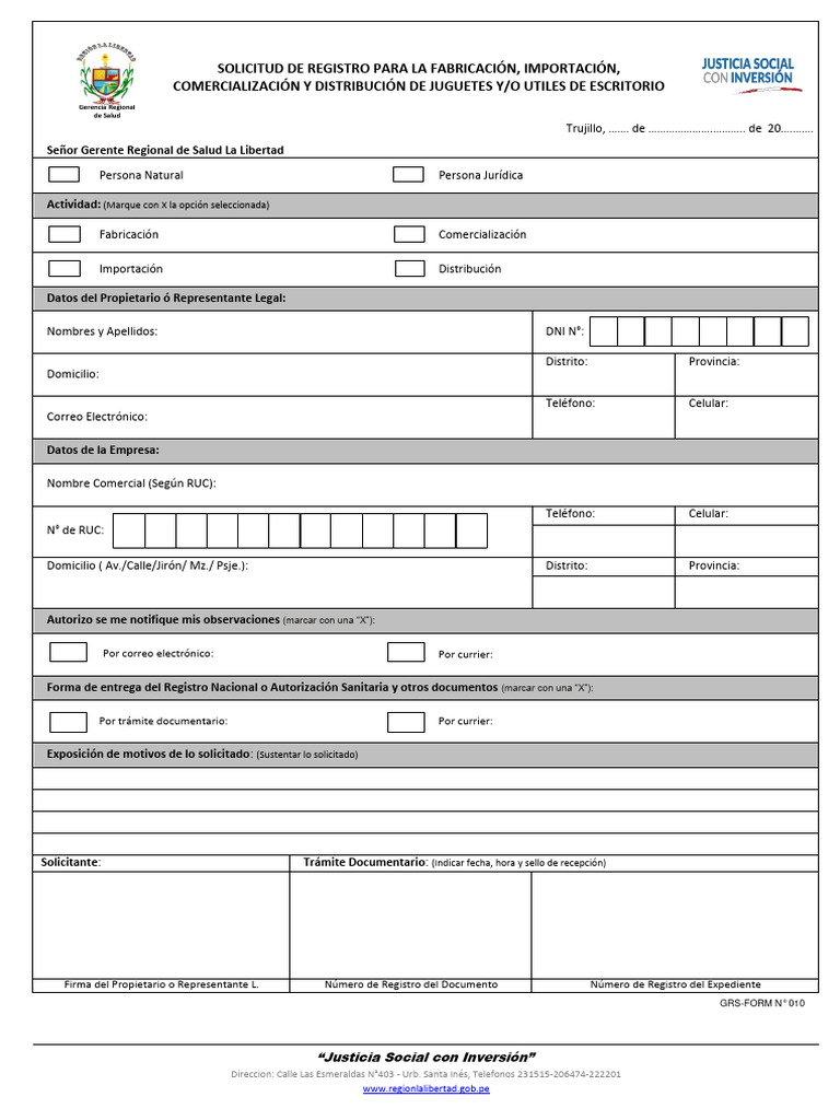 GRS #010 - Registro para La Fabricacion, Importacion, Comercializacion ...