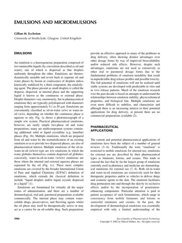 Emulsions and Microemulsions | PDF | Emulsion | Surfactant
