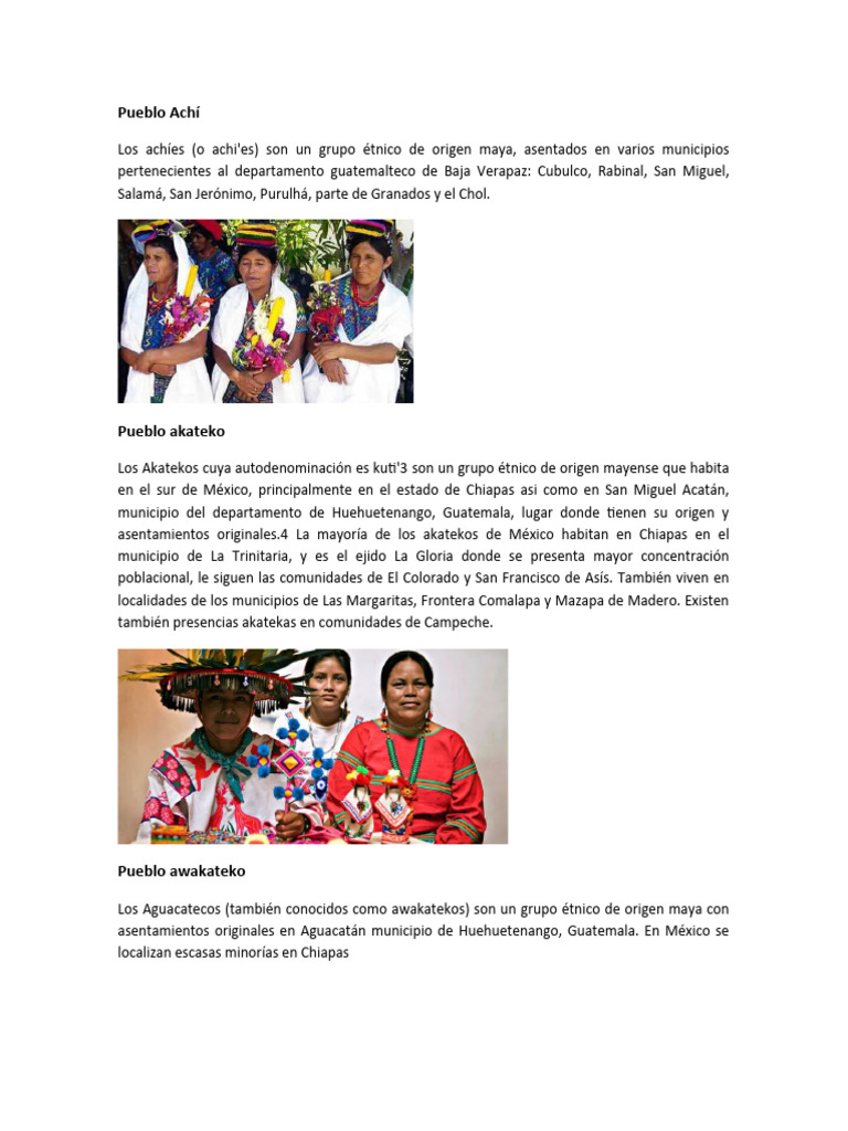 Pueblos Indígenas de Guatemala: Achí, Akateko, Awakateko y Chalchiteco ...