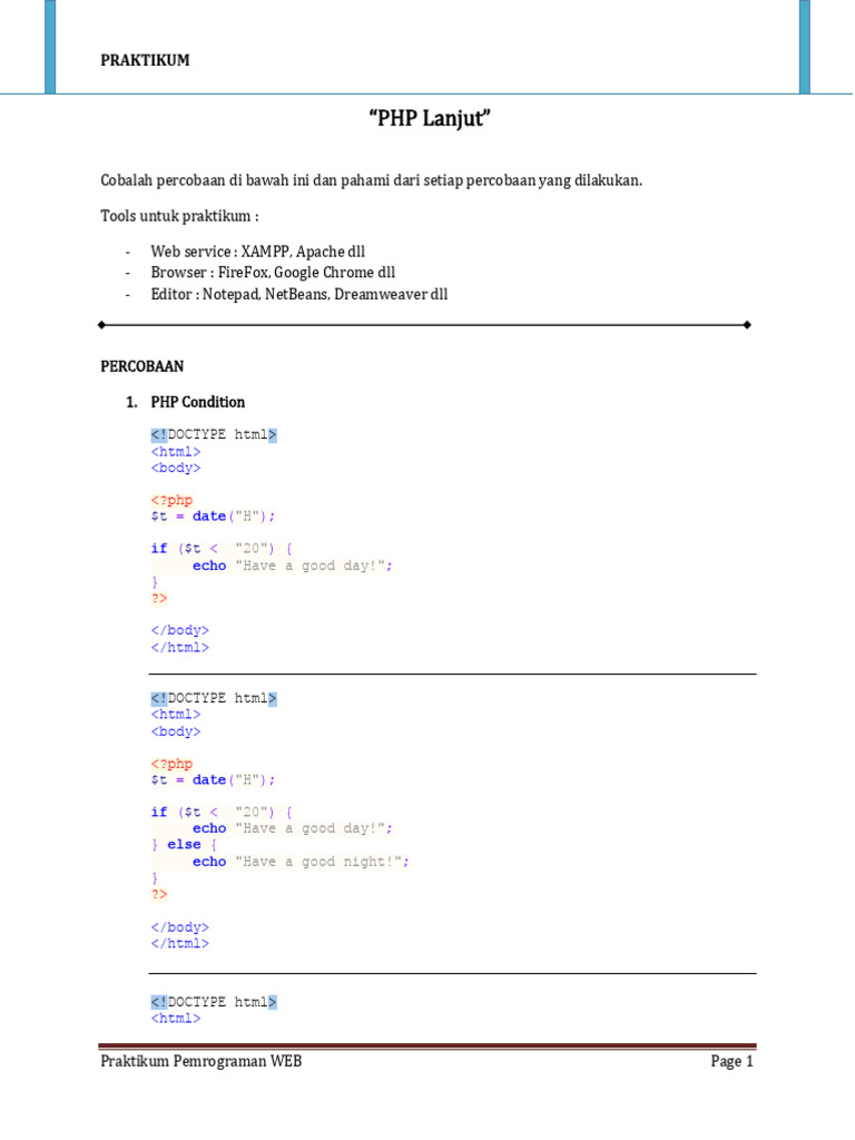 Praktikum 3 4 php lanjut percobaan pdf php software development