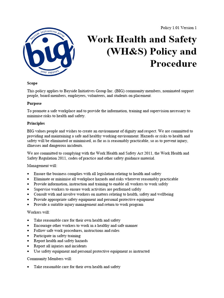 4.03 - Work Health and Safety (WH&S) Policy and Procedure | PDF ...