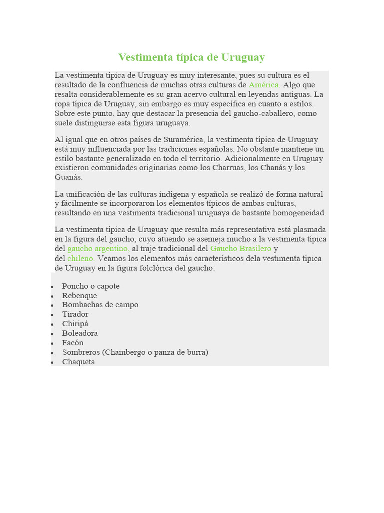 VESTIMENTA TIPICA DE URUGUAY | PDF | Ropa | Moda