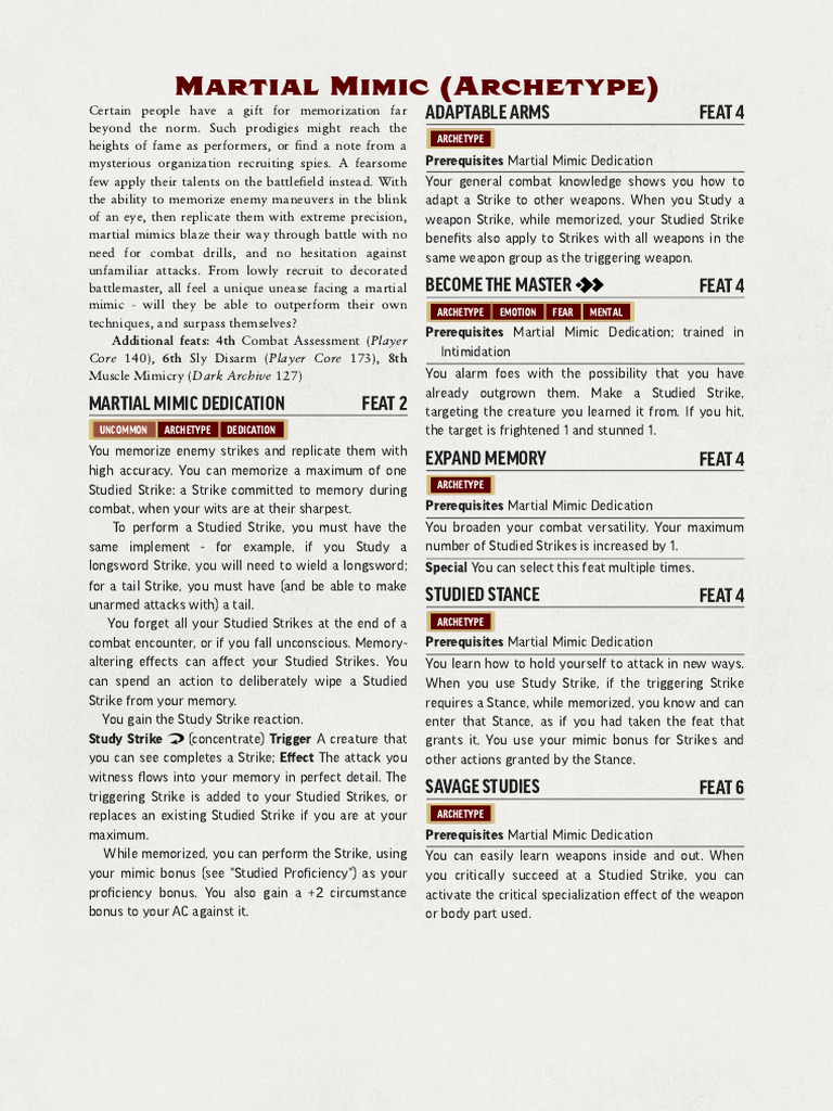 Martial Mimic Archetype PDF Mimicry Memory