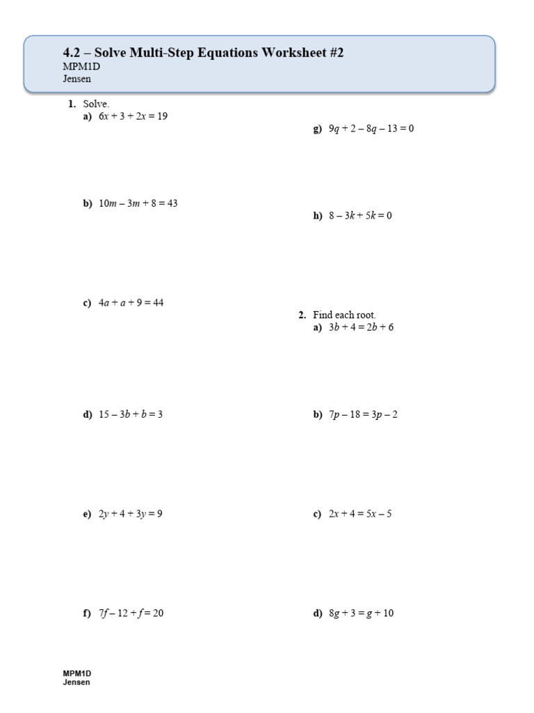 Multi-Step Equations Worksheet #2 | PDF | Teaching Methods & Materials