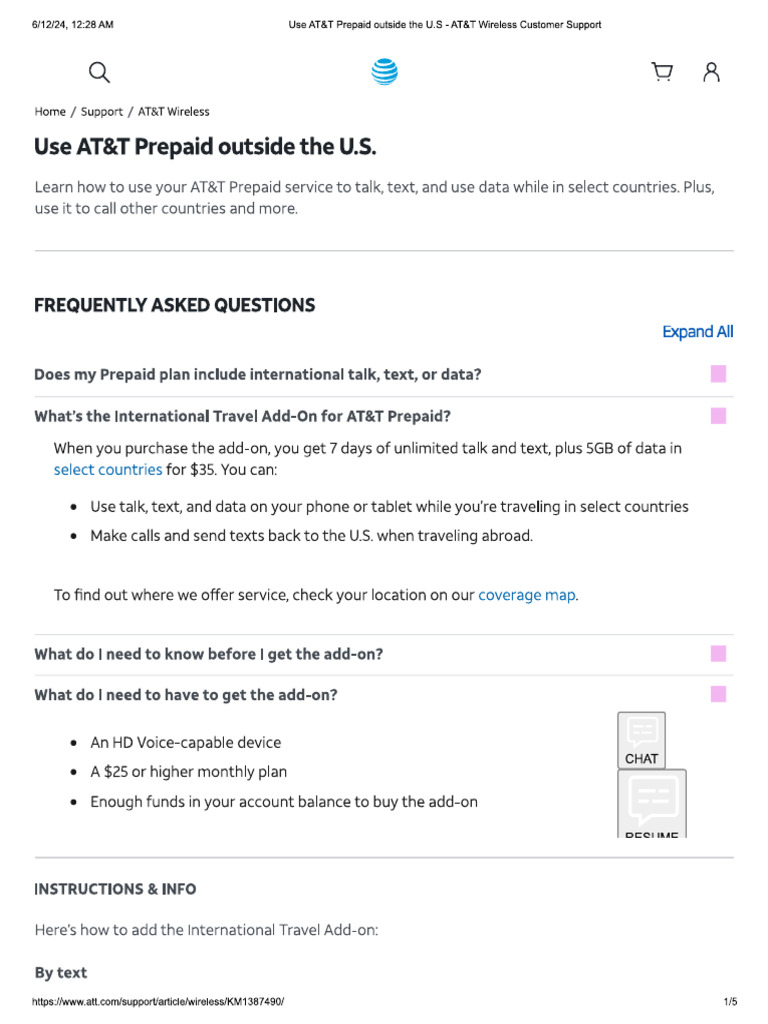 ATT Prepaid - International Travel Add-On | PDF