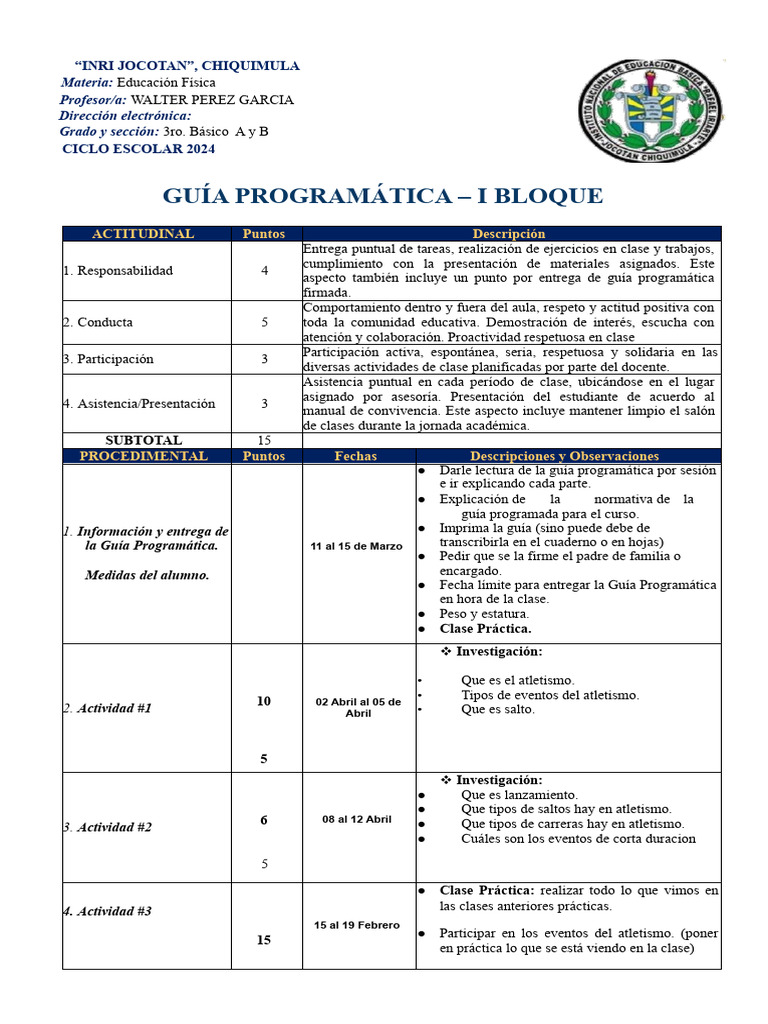 Guía Programática Educación Física 3ro Básico | PDF | Crecimiento ...