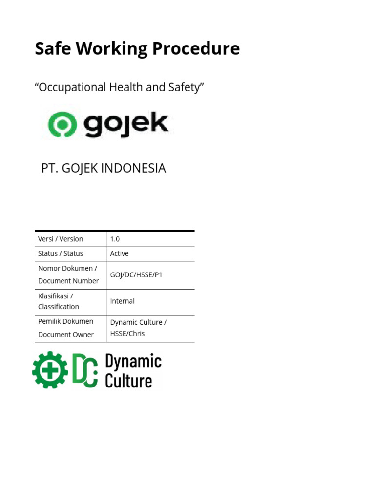 Safe Working Procedures for OHS at Gojek | PDF | Personal Protective ...
