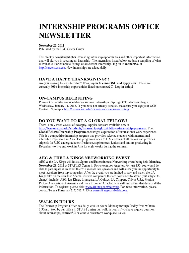 Internship Programs Office Newsletter: Have A Happy Thanksgiving ...