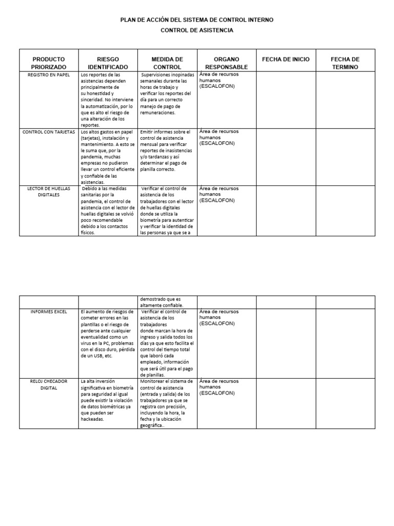 Plan de Control Interno de Asistencia | PDF | Biometría | Informática