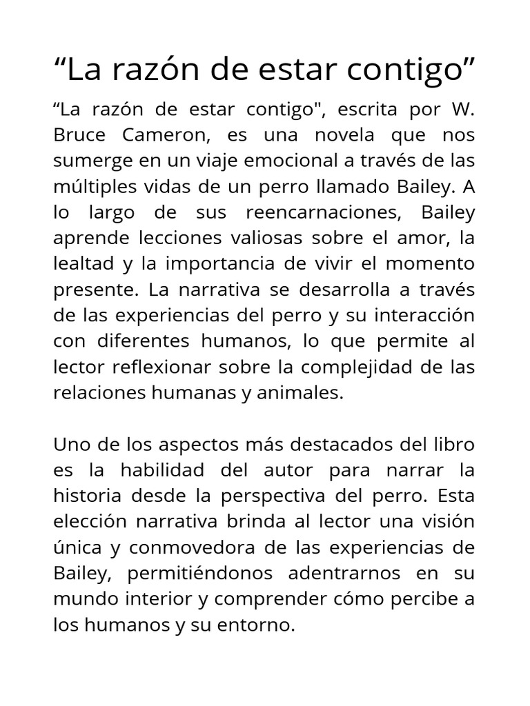 La razón de estar contigo: Reflexiones de Bailey | PDF