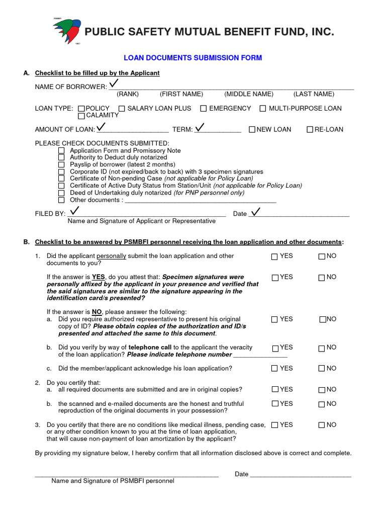 PSMBFI Loan Application Checklist | PDF | Loans | Interest