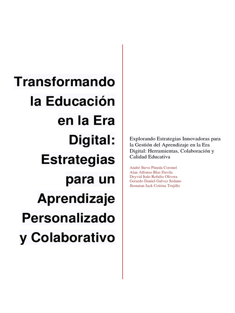 Transformando La Educación en La Era Digital Estrategias para Un ...