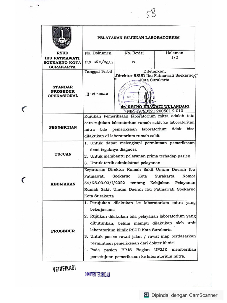 SPO Pelayanan Rujukan Laboratorium | PDF