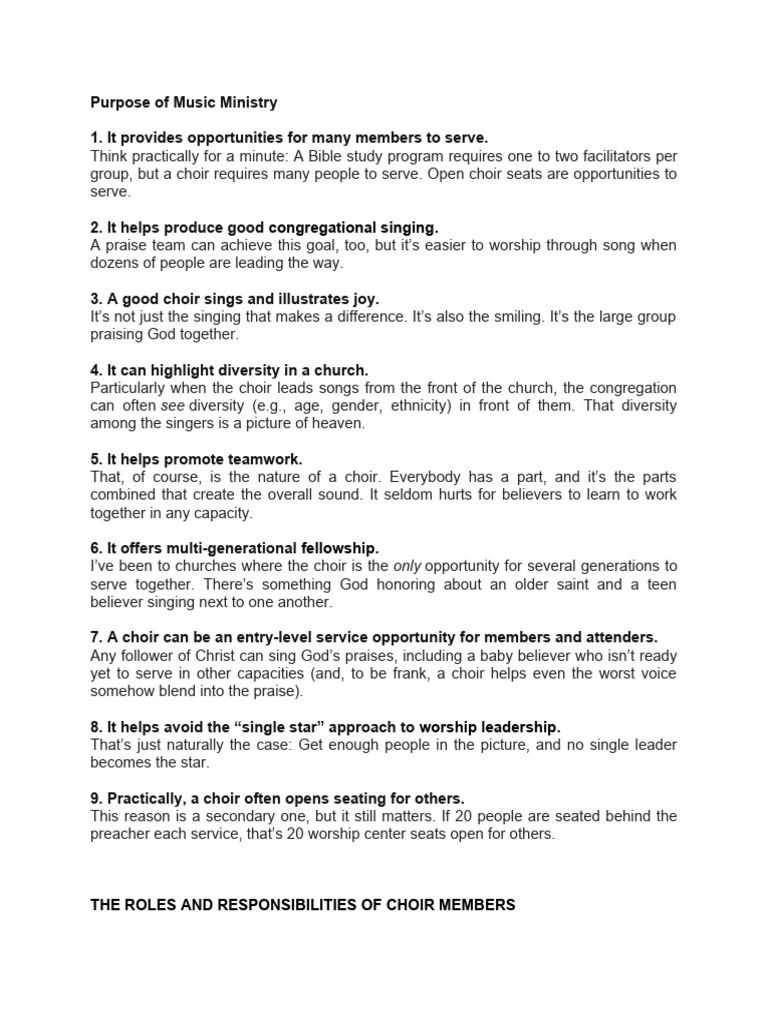 Choir Ministry: Roles and Responsibilities | PDF | Choir | Mass (Liturgy)