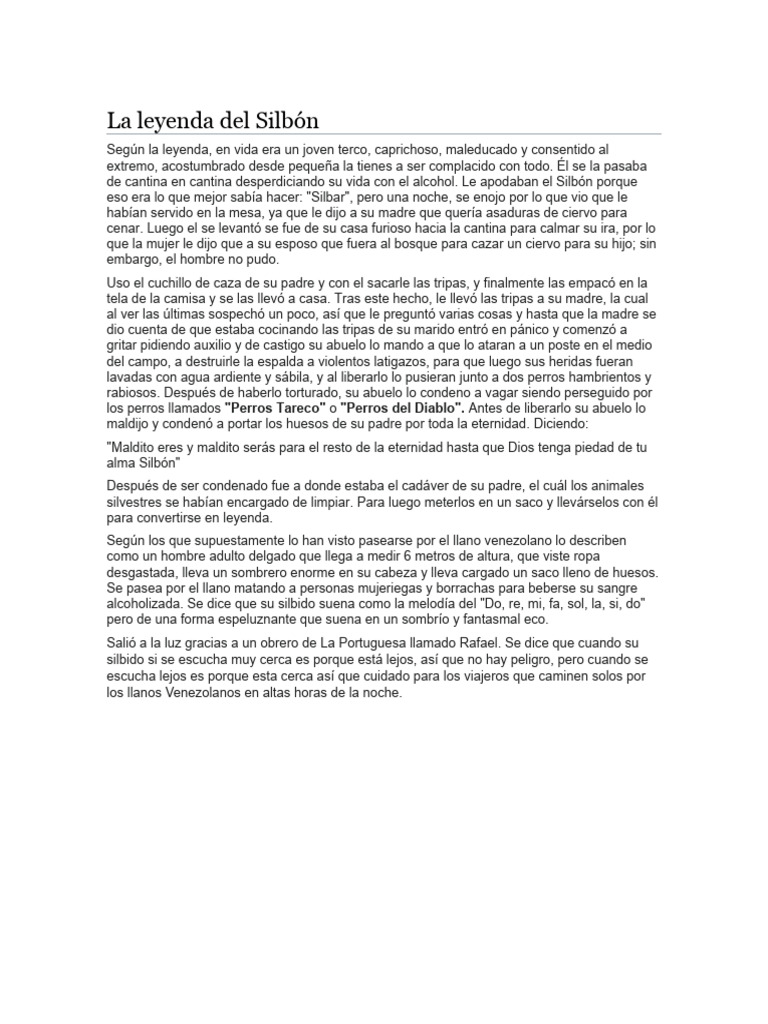 La Leyenda Del Silbón PDF Criaturas legendarias