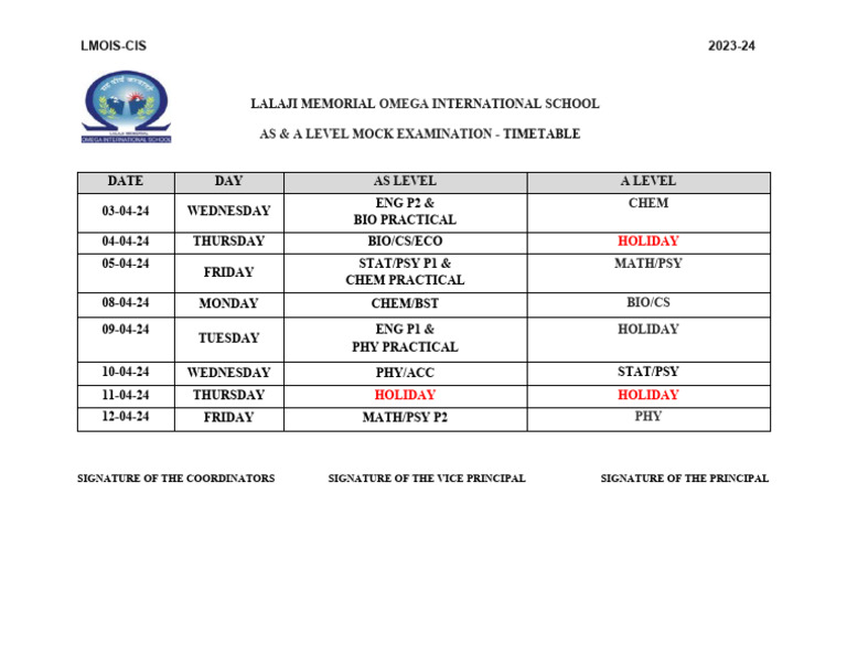 LMOIS AS & A Level Exam Timetable 2024 | PDF