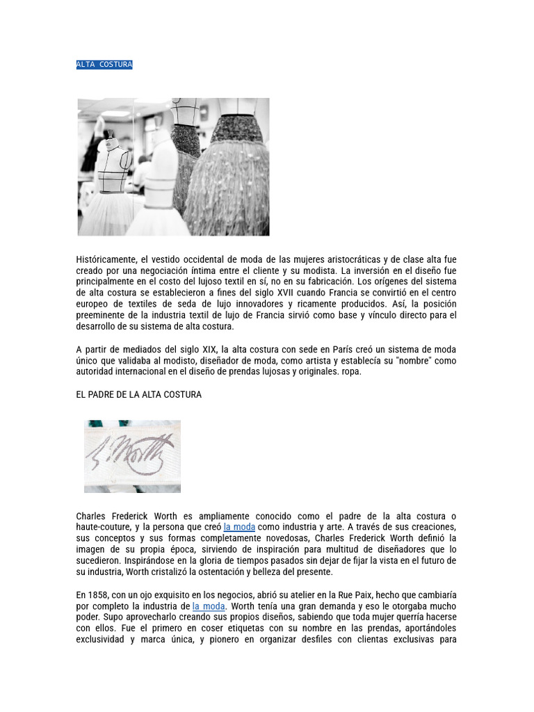 Historia y Evolución de la Alta Costura | PDF | Ropa | Moda