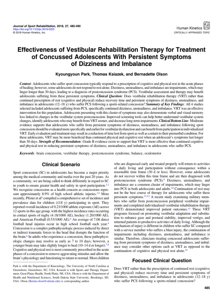Effectiveness of Vestibular Rehabilitation Therapy For Treatment of ...