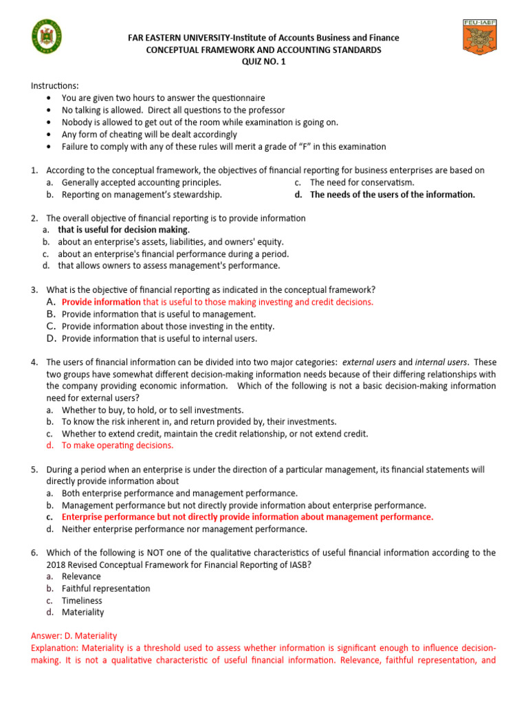 Quiz on Financial Reporting Standards | PDF | Financial Statement ...