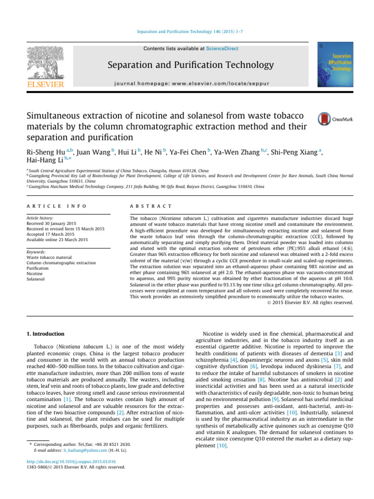 Efficient Extraction of Solanesol from Tobacco | PDF | Thin Layer ...