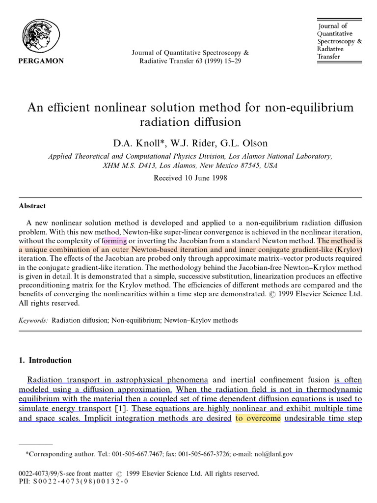 Nonlinear Method for Radiation Diffusion | PDF | Matrix (Mathematics ...
