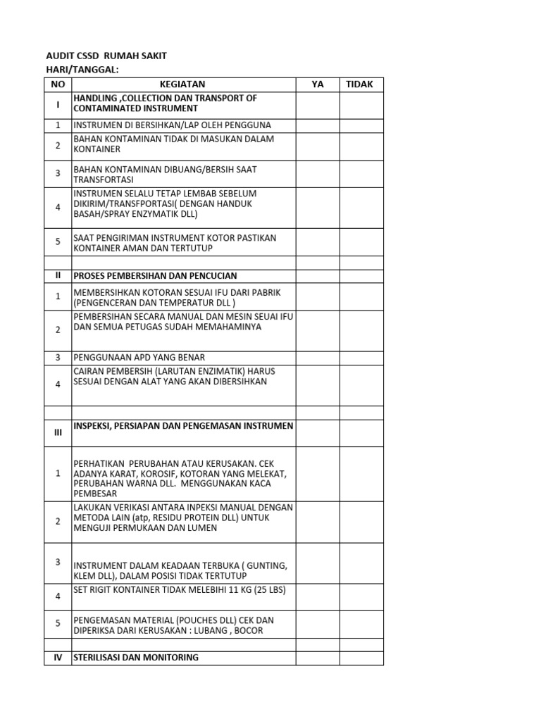 Audit Proses CSSD Rumah Sakit 2020 | PDF | Kesehatan Holistik | Sains ...