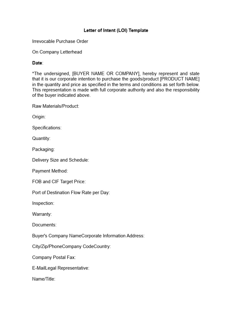 Letter of Intent LOI | PDF | Letter Of Credit | Sales